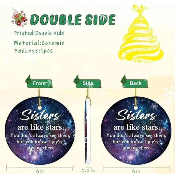 3" Sister Gifts from Brother Ceramic Christmas Decorations - Picture 2 of 7